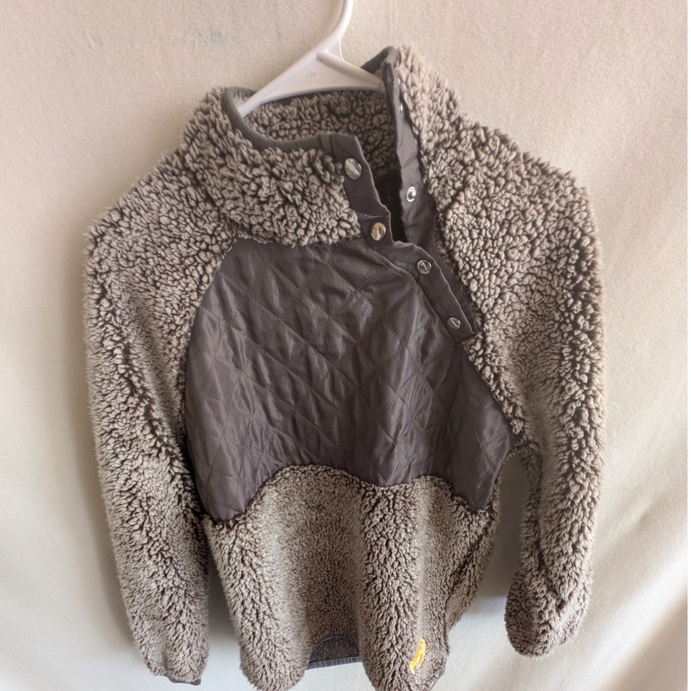 Iowa Hawkeyes Sherpa Fleece Pullover Gray Quilted Snap Neck Sweatshirt Womens M